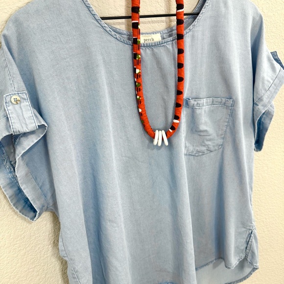 Perch by BluPepper Blue Button Detail Chambray Blouse Relaxed Fit XL - Picture 6 of 8